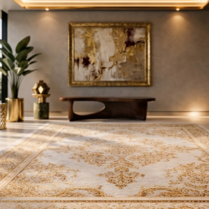 Hochwertiger Designerteppich in luxuriösem Wohnzimmer – professionelle Teppichreinigung Hamburg